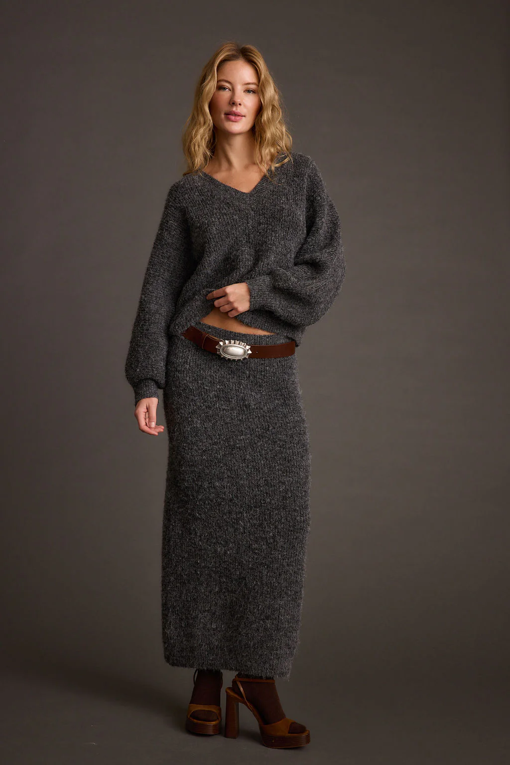 Alpine Charcoal Sweater Maxi Skirt - Image 9
