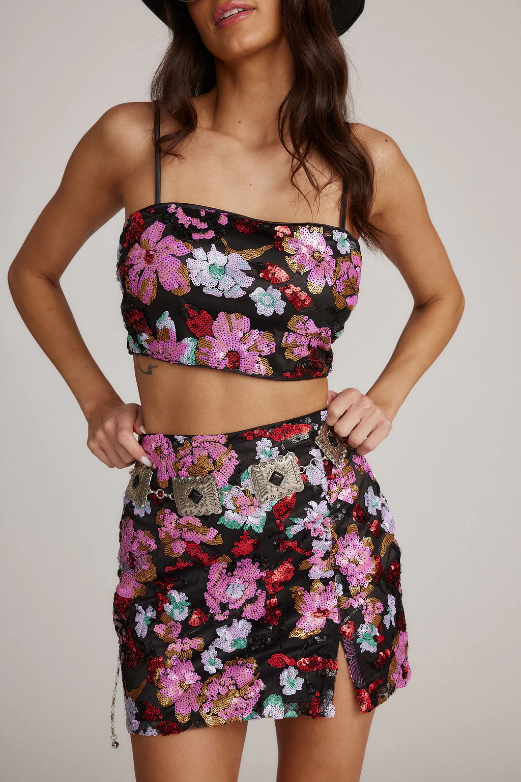 Dynamo Floral Sequin Crop Top - Image 4