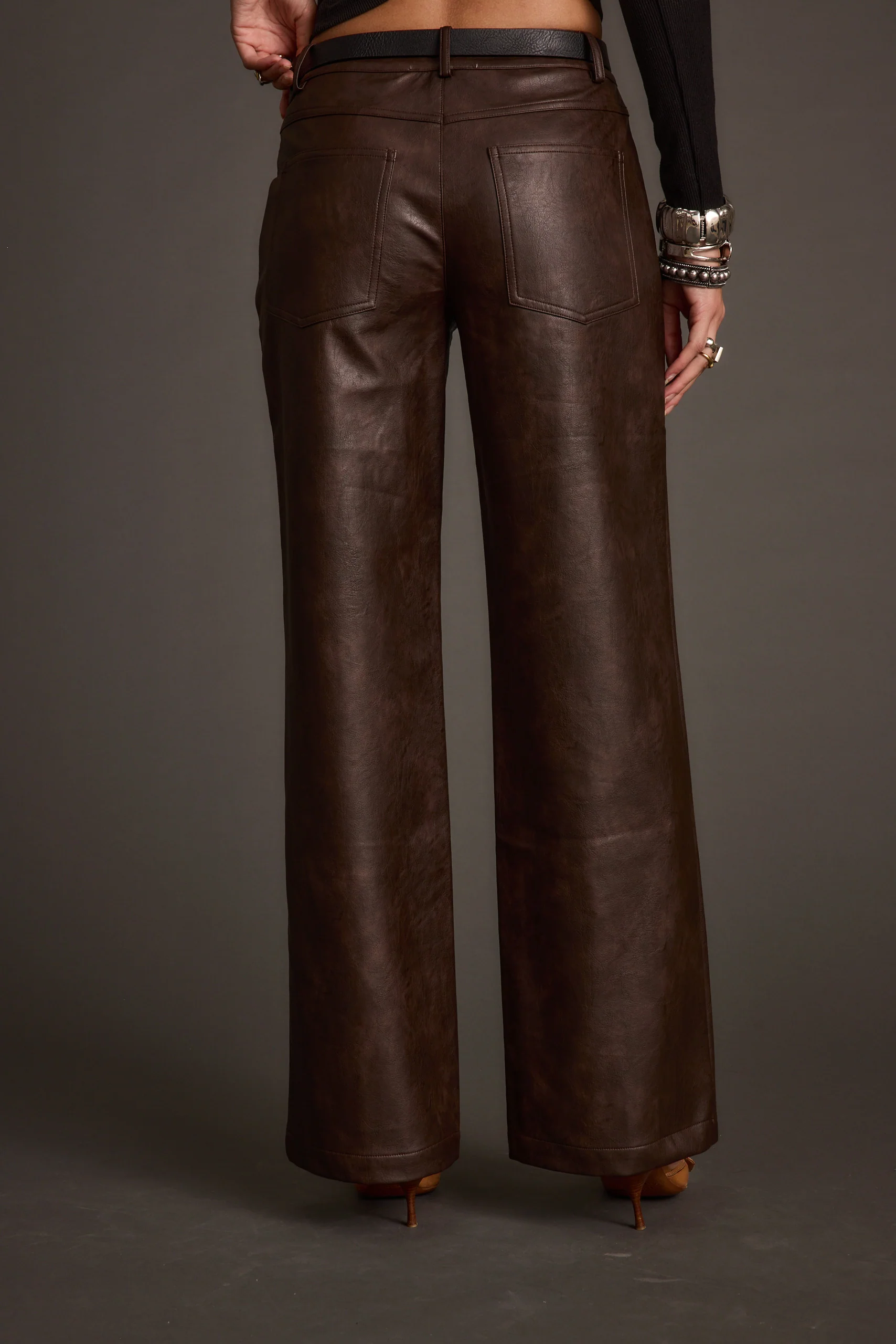 Kennedy Espresso Vegan Leather Pants - Image 2