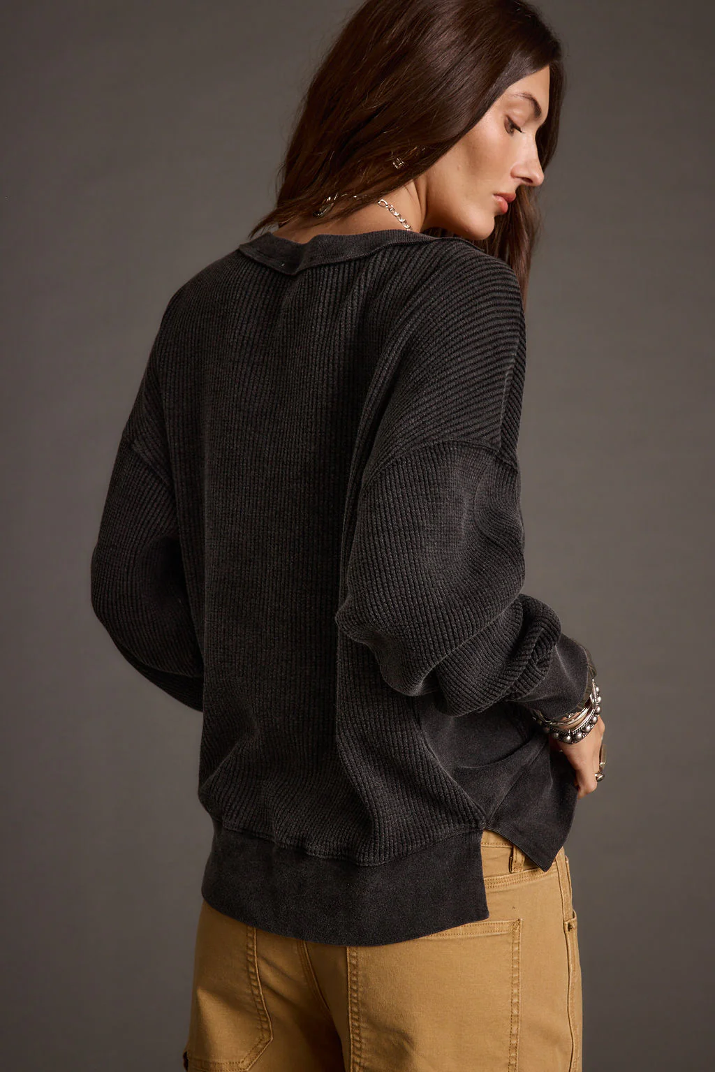Not Your Ex's Washed Black Waffle Knit Top - Image 7