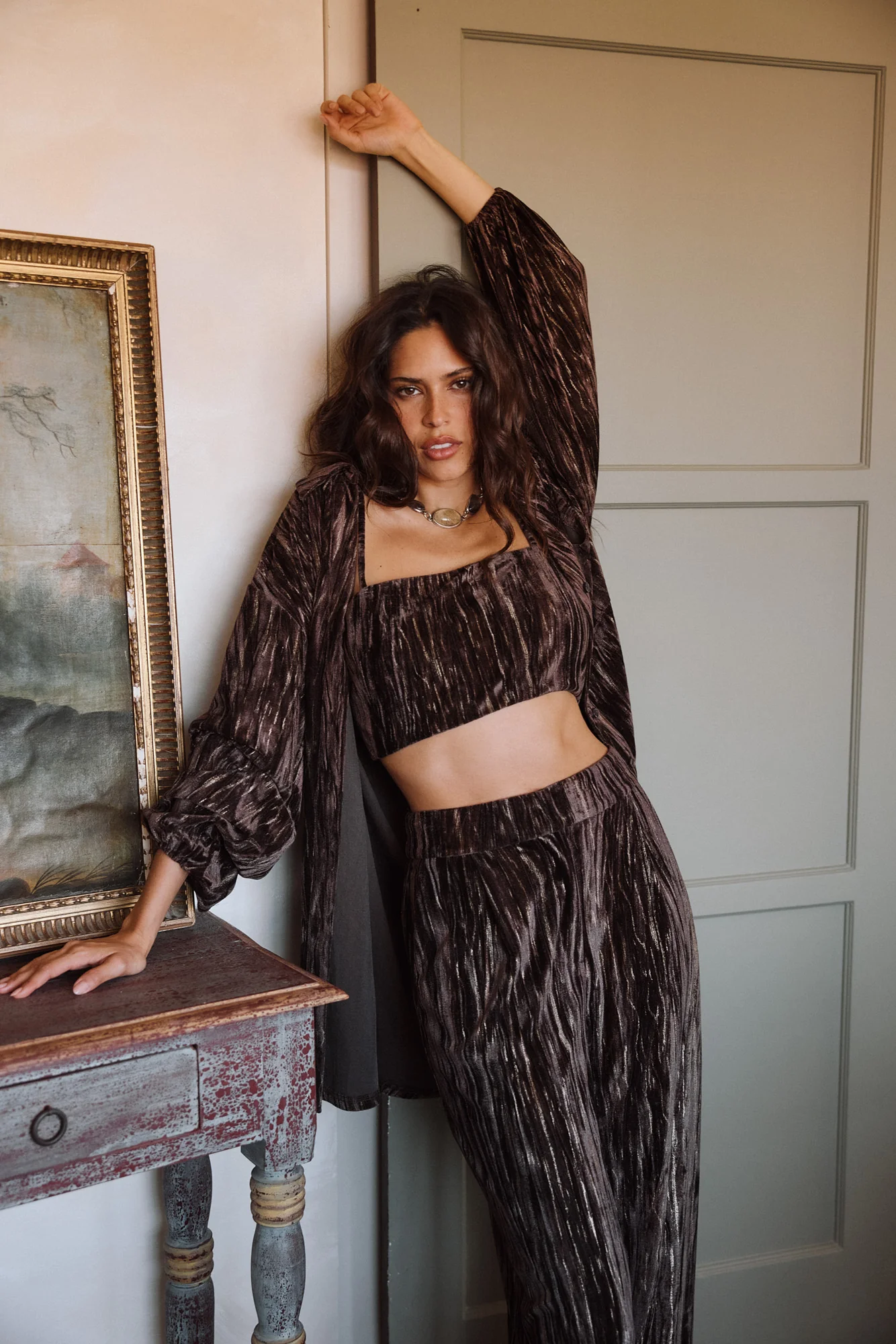 Rhea Espresso Velvet Crop Top - Image 2
