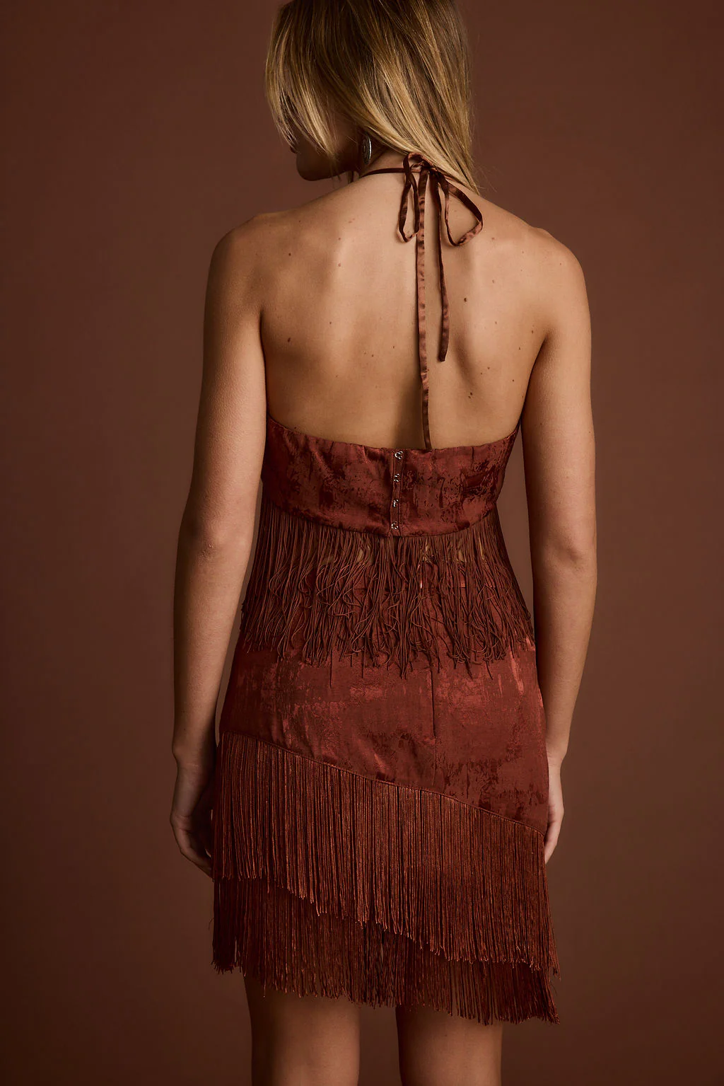 Tamsin Terracotta Jacquard Fringe Mini Skirt - Image 3